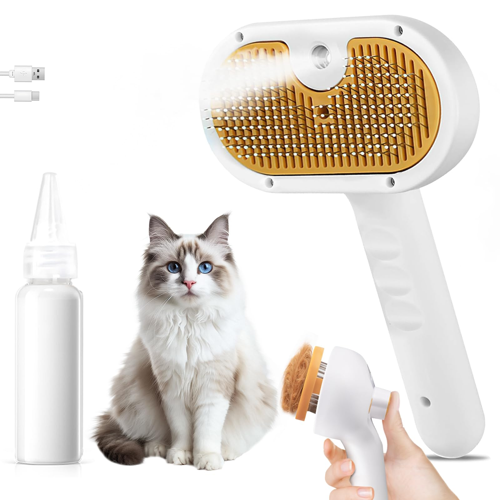 Pet Steam Brush for Dog & Cat – 3-in-1 Spray Hair Removal Comb – Steam for Shedding & Grooming – Water Brush for Long & Short Haired Pets – Spritz Defur Comb