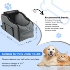 Center Console Dog Car Seat - Suitable for Small Dogs and Puppies Up to 12 lbs,Portable Armrest Booster with Safety Belt, Easy-Clean Technical Cloth,Safety Leash,Storage Bag,Multi-Function Pet Carrier
