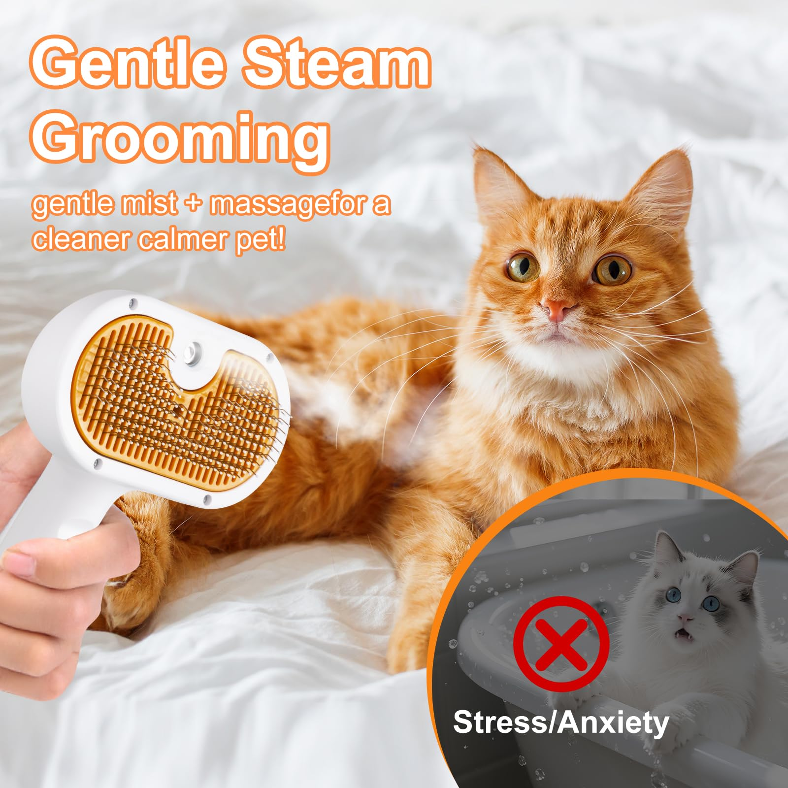 Pet Steam Brush for Dog & Cat – 3-in-1 Spray Hair Removal Comb – Steam for Shedding & Grooming – Water Brush for Long & Short Haired Pets – Spritz Defur Comb
