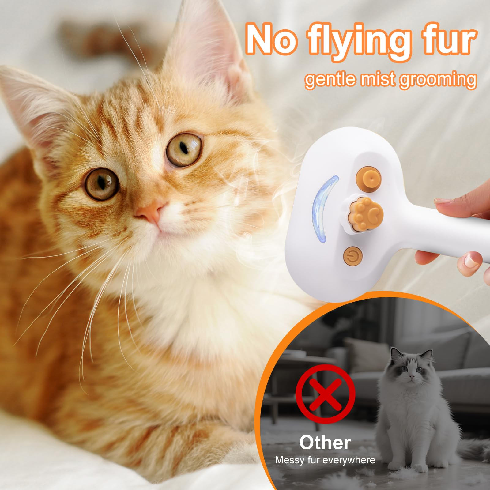 Pet Steam Brush for Dog & Cat – 3-in-1 Spray Hair Removal Comb – Steam for Shedding & Grooming – Water Brush for Long & Short Haired Pets – Spritz Defur Comb