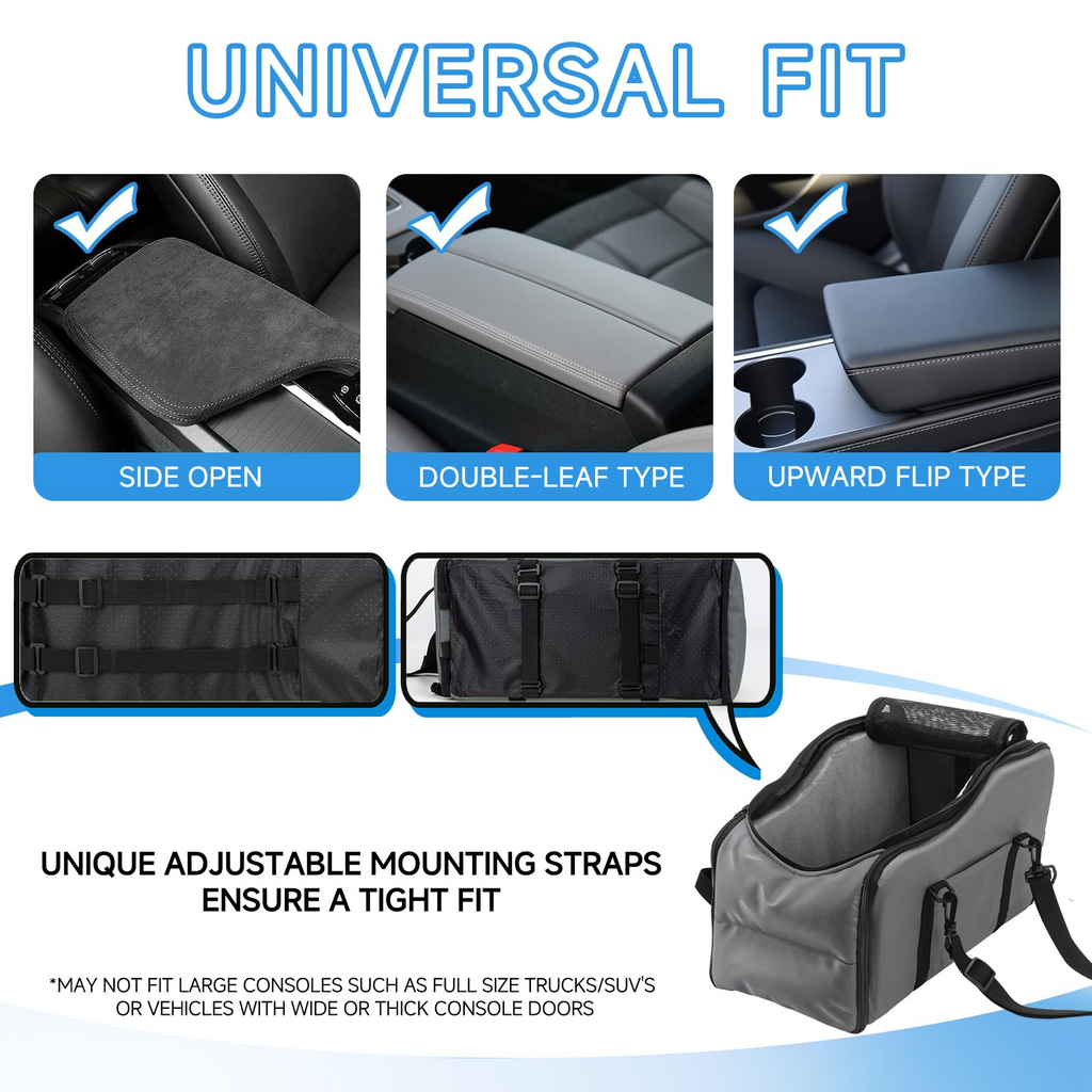 Center Console Dog Car Seat - Suitable for Small Dogs and Puppies Up to 12 lbs,Portable Armrest Booster with Safety Belt, Easy-Clean Technical Cloth,Safety Leash,Storage Bag,Multi-Function Pet Carrier