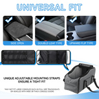 Center Console Dog Car Seat - Suitable for Small Dogs and Puppies Up to 12 lbs,Portable Armrest Booster with Safety Belt, Easy-Clean Technical Cloth,Safety Leash,Storage Bag,Multi-Function Pet Carrier