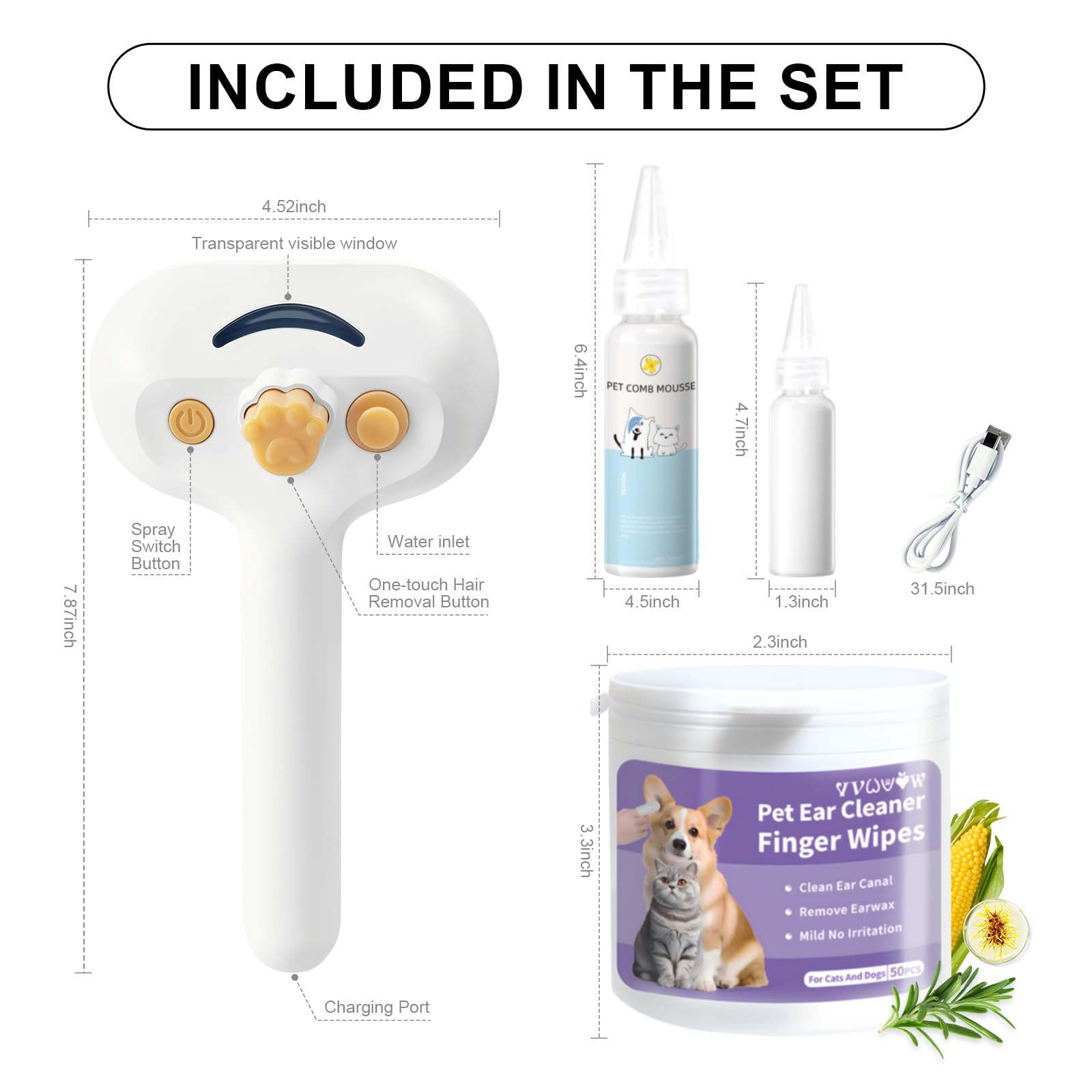 Pet Steam Brush for Dog & Cat – 3-in-1 Spray Hair Removal Comb – Steam for Shedding & Grooming – Water Brush for Long & Short Haired Pets – Spritz Defur Comb